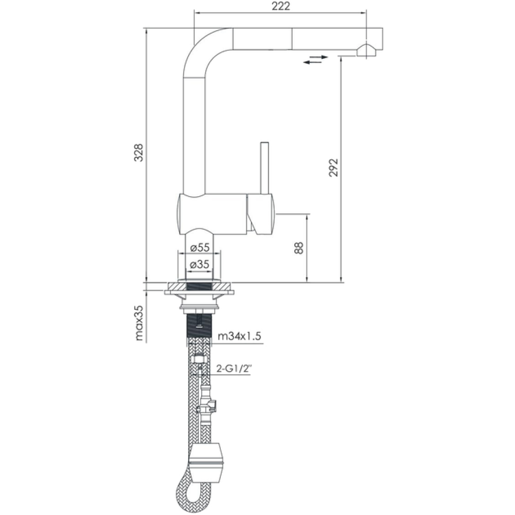 Смеситель-кран кухонный IMPRESE PIVOT LT F03408502LT
