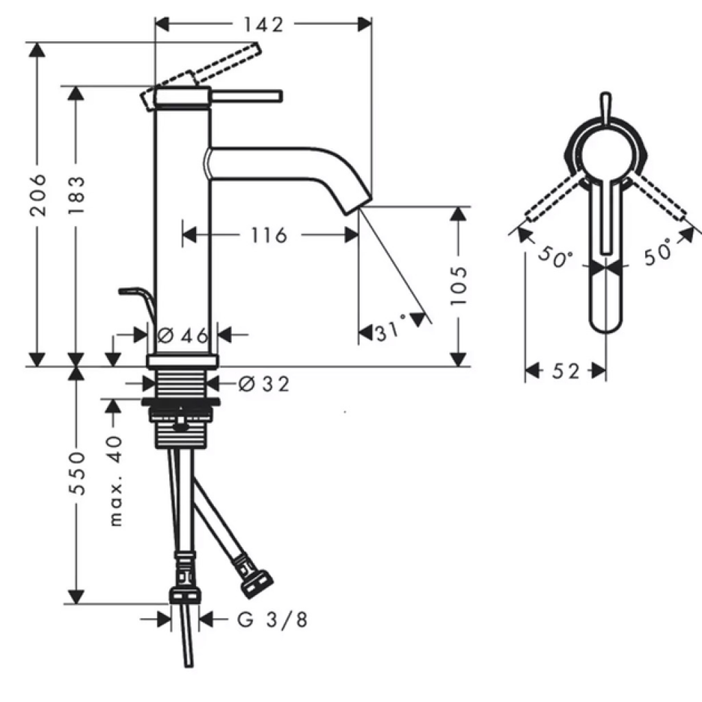 Смеситель-кран для раковины HANSGROHE Tecturis S 73310670
